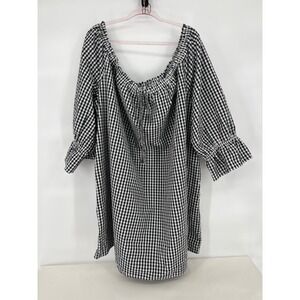 AVENUE Black White Check‎ 3/4 Sleeve Pullover Dress Womens Plus Size 28